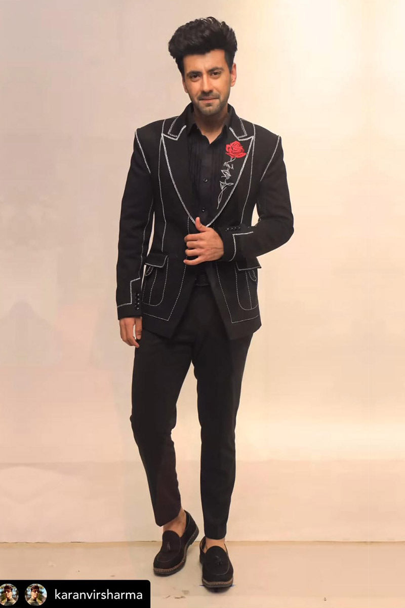 KARANVIR SHARMA In our Black 2 piece suit with Resham work