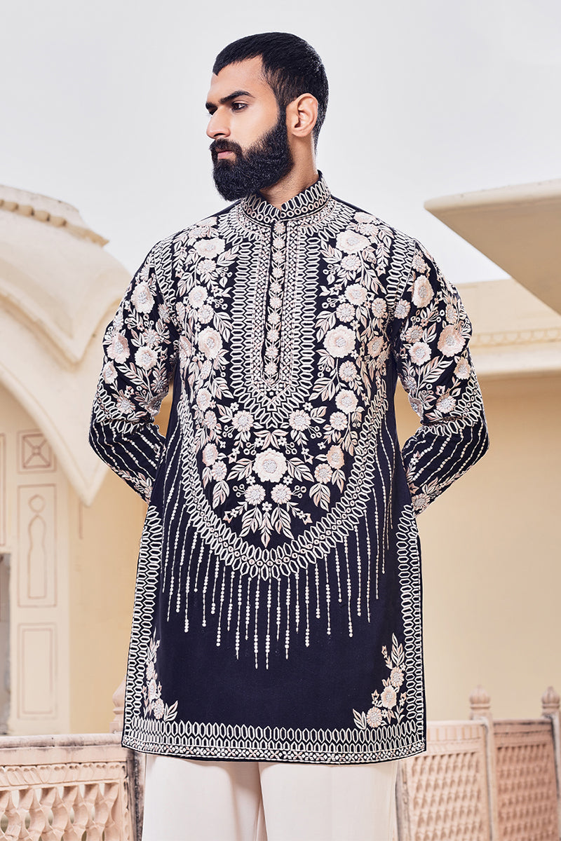 Designer Black Heavy Embroided Men's Kurta Set