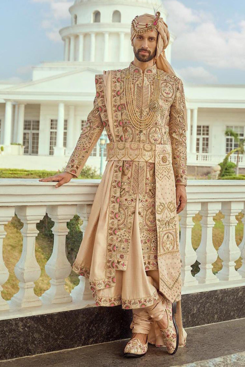 Designer Sherwani in Matka Silk for Marriage