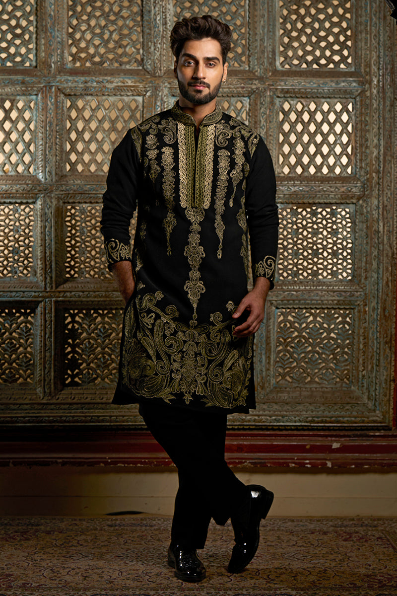 Designer Black Kurta Pant Set for Men