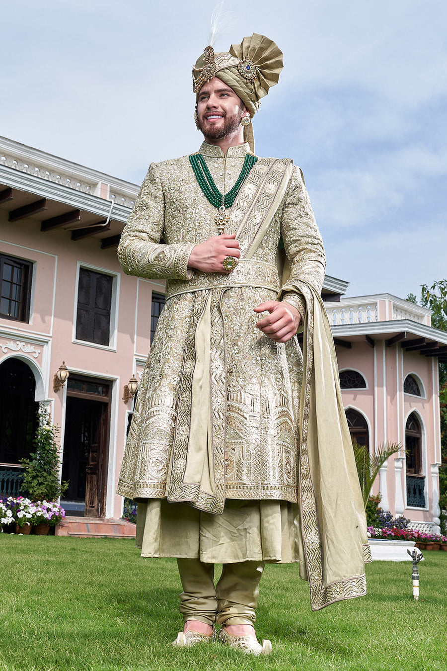 Designer Embroidered Green Sherwani for Groom