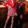 Red Leatherette Bollywood Themed Party Look Blazer - Bharat Reshma