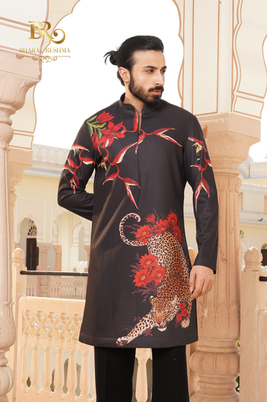 Men's Black Jaguar Printed Kurta