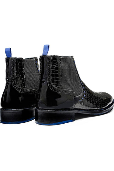 Black Croc-Effect Chelsea Boots with Blue Detailing