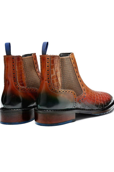 Tan Croc-Texture Leather Chelsea Boots