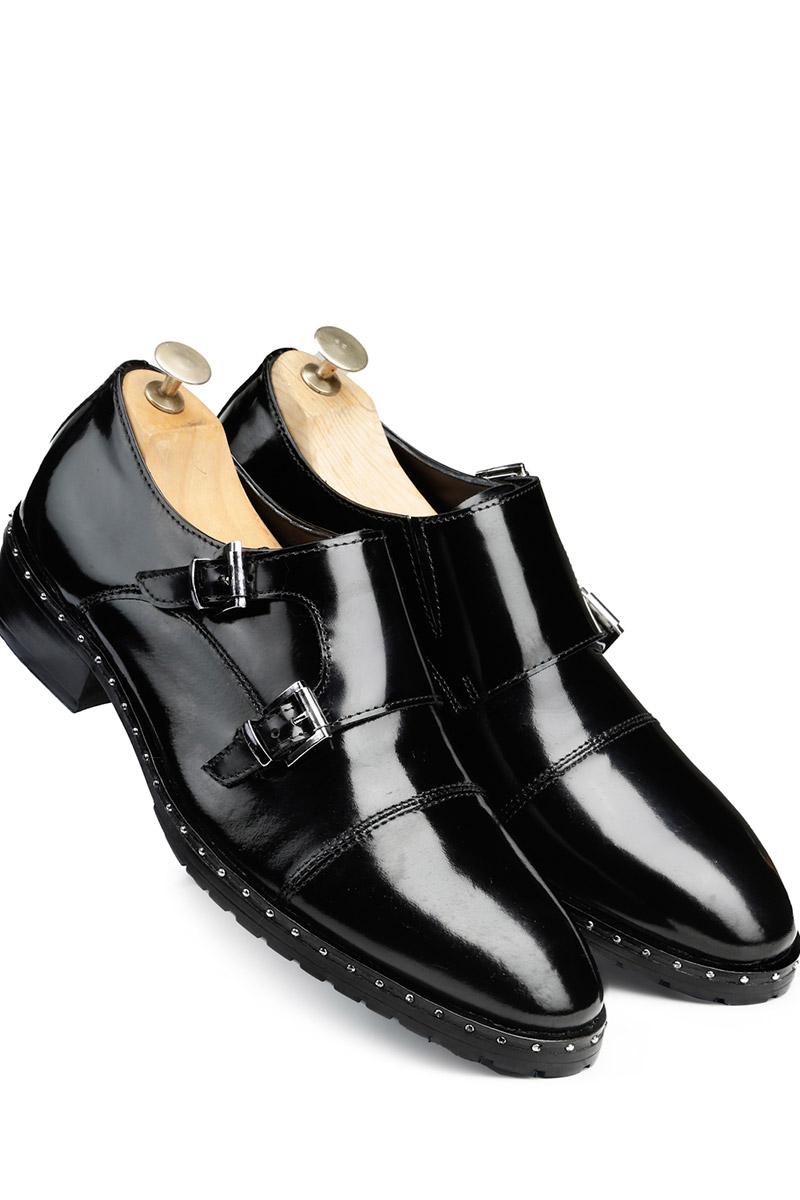 Enzo Black Pure Leather Monk Shoes