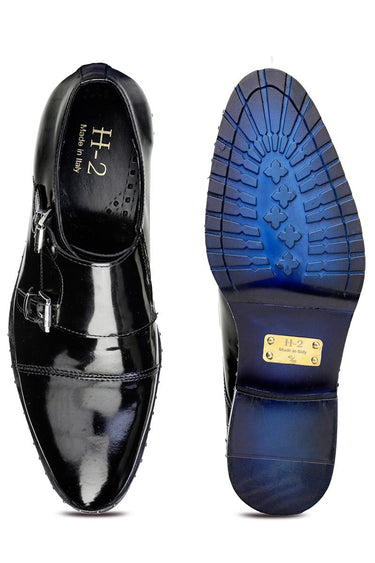 Enzo Black Pure Leather Monk Shoes