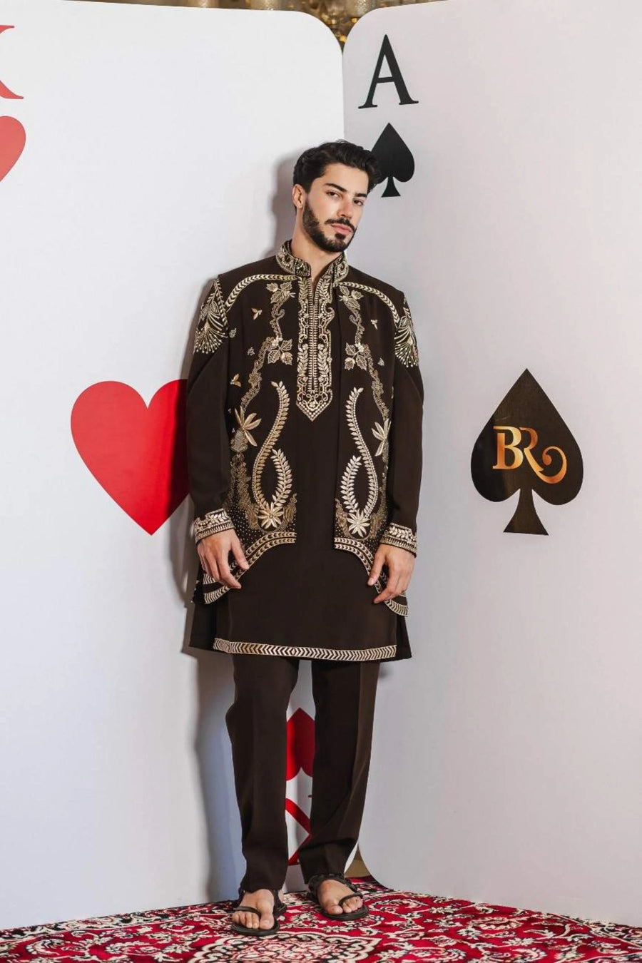 Monochrome Tide Bundi Set – Brown with White Thread Work