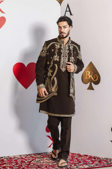 Monochrome Tide Bundi Set – Brown with White Thread Work