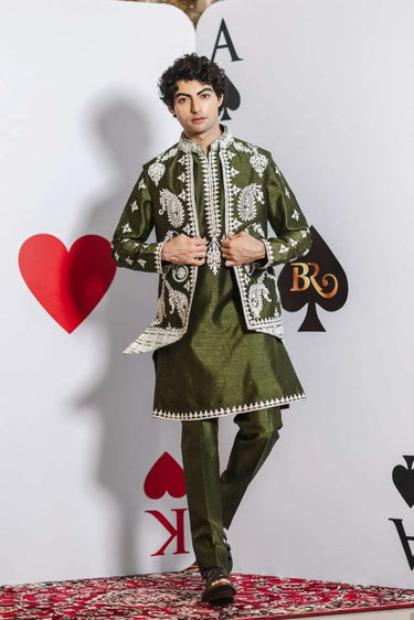 Sufi Green Bundi Set – Seaweed Green with Dori & Hand Embroidery