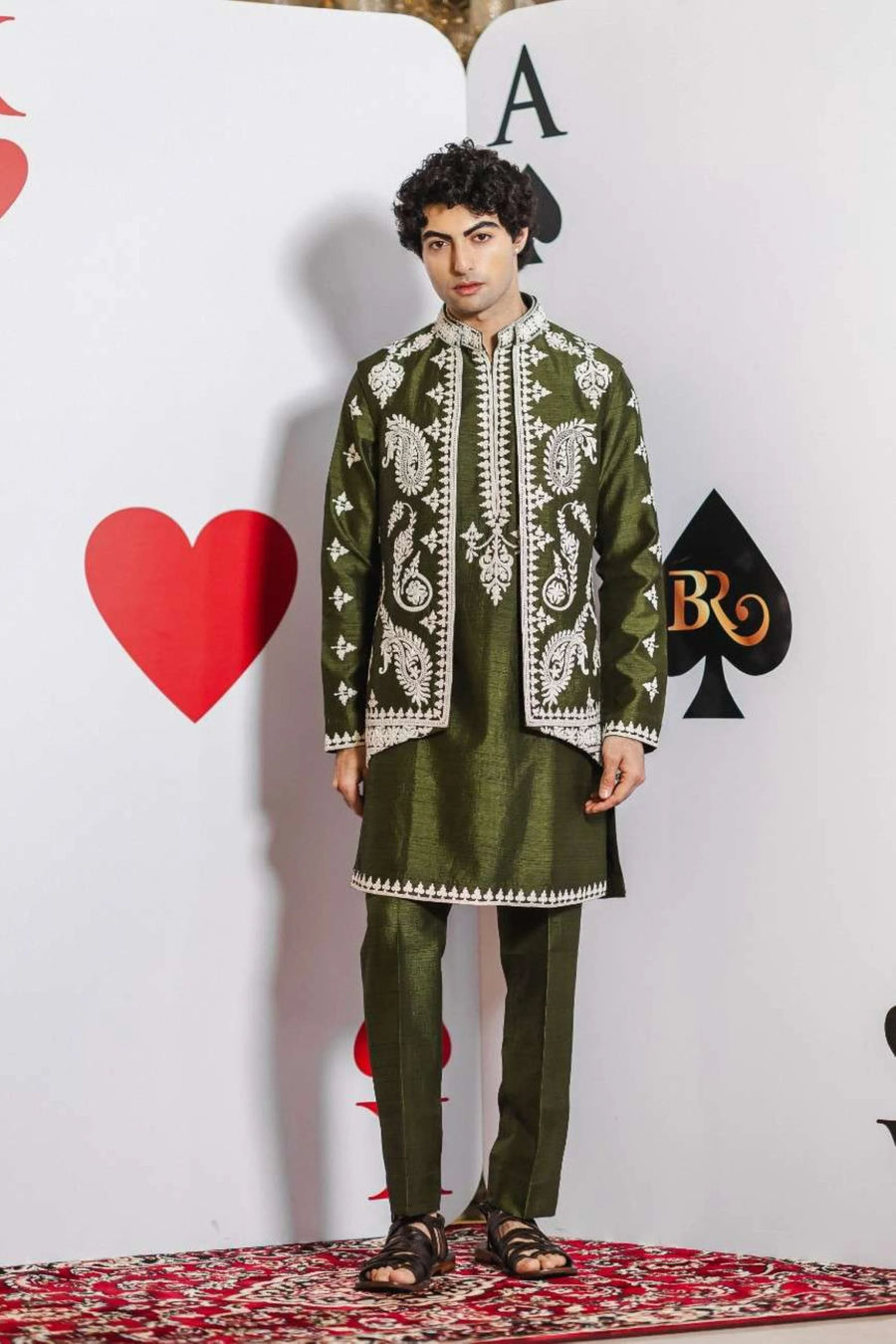 Sufi Green Bundi Set – Seaweed Green with Dori & Hand Embroidery