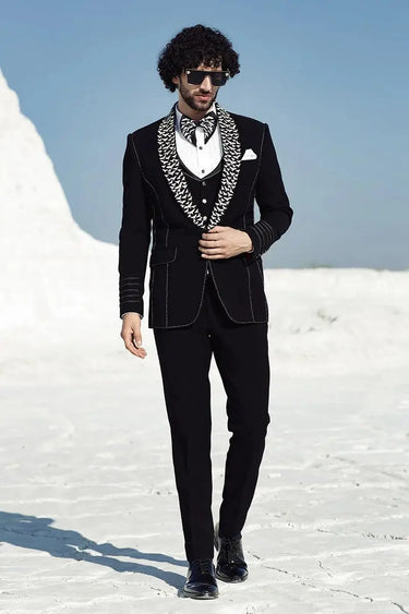 Designer Black Tuxedo 3 Piece Suit - Bharat Reshma