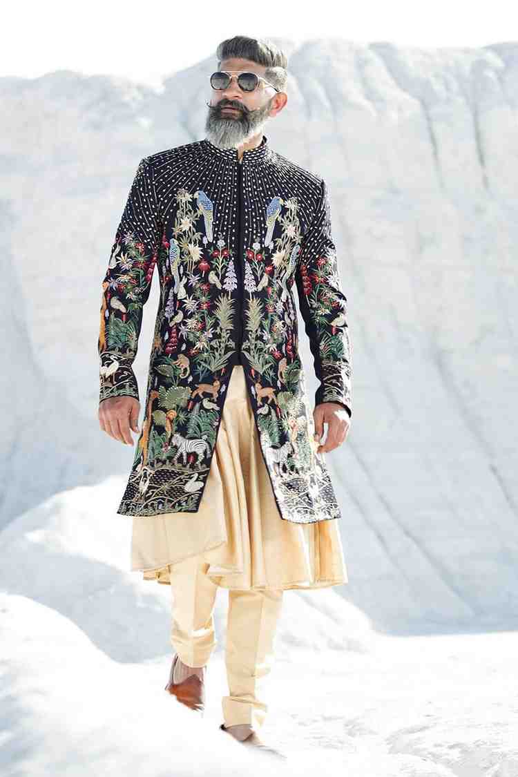 Hand Embroidered Designer Indo Western in Matka Silk