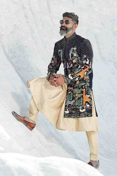 Hand Embroidered Designer Indo Western in Matka Silk