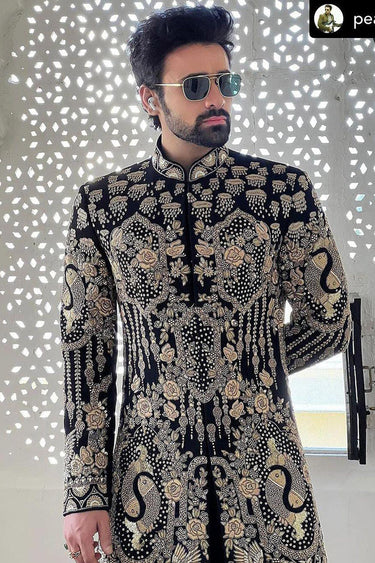 Pearl V Puri in Our Golden Work Designer Indo Western set - Bharat Reshma