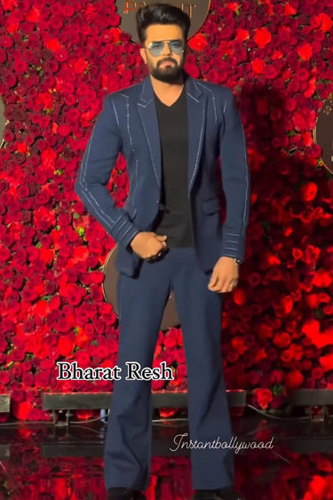 MANISH PAUL in Our Blue Tuxedo highlight with Hand Hemming - Bharat Reshma