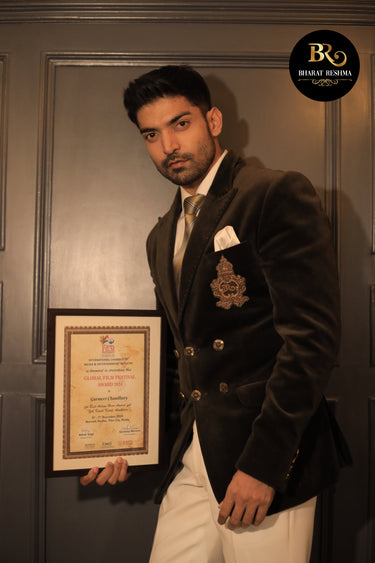 Gurmeet Chaudhary in Our Juniper Green Velvet Tuxedo