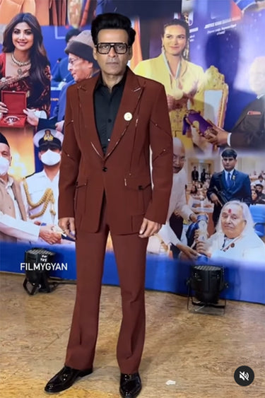 MANOJ BAJPYEE in Our Brown tuxedo jacket with piping work - Bharat Reshma