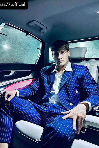 Asim Riaz in Our Blue Designer 2 Piece Suit for Men - Bharat Reshma