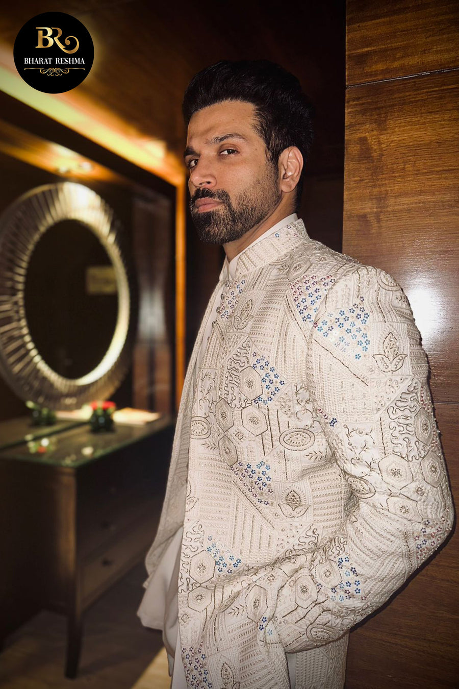 Rithvik Dhanjani in Ivory Indo-Western with Hand Work