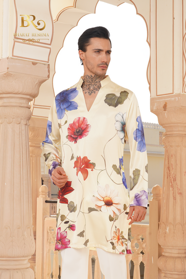 Gray floral digital print kurta set