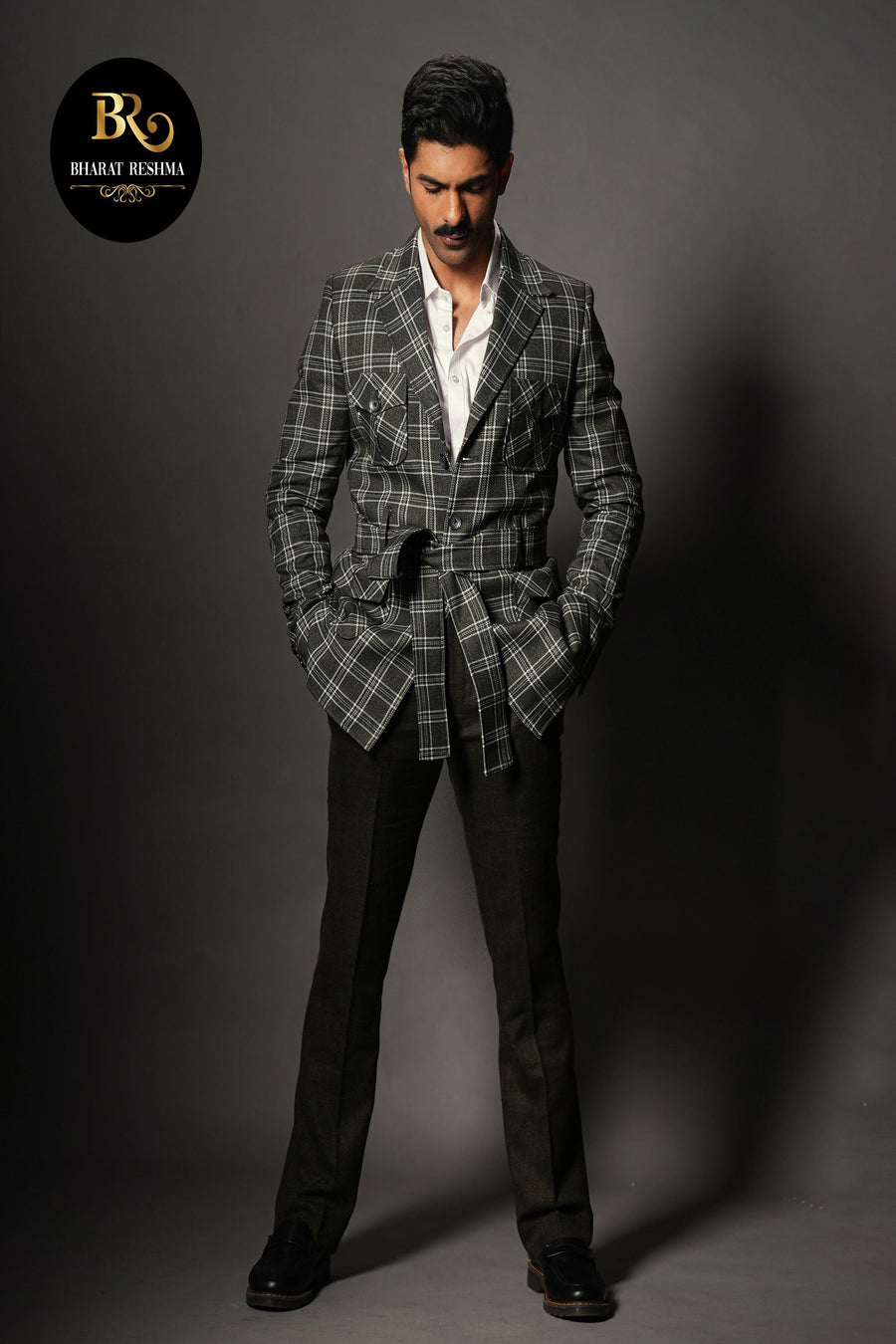 Taha Shah Badussha in Our Black Checkered Pattern Suit