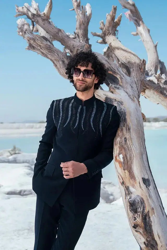 Midnight Blue Designer Bandhgala Suit