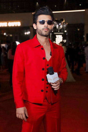 STEBIN BEN in Our Designer Red 3 Piece Suit - Bharat Reshma