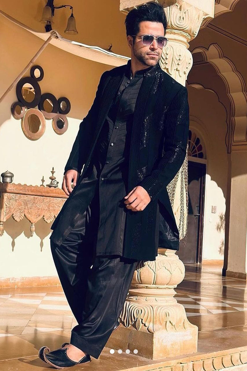 Rithvik Dhanjani in Our Black Open styled Indo Western