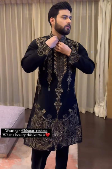 BISMIL in Our Black Heavy embroidery kurta set with Pant - Bharat Reshma
