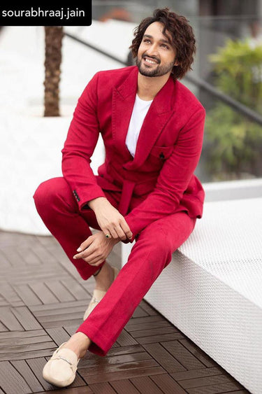 Sourabh Raaj Jain Red Classic 2 piece suit in italian - Bharat Reshma