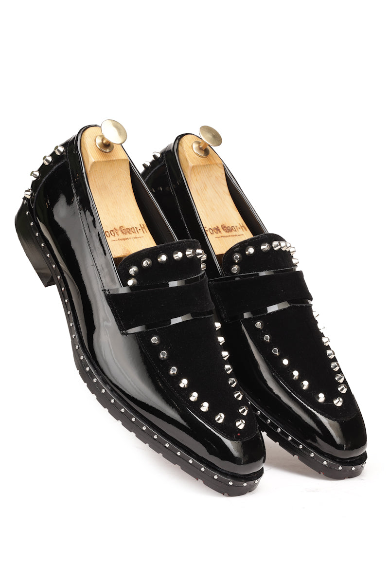 Tan Patent Leather Black Loafers for Men