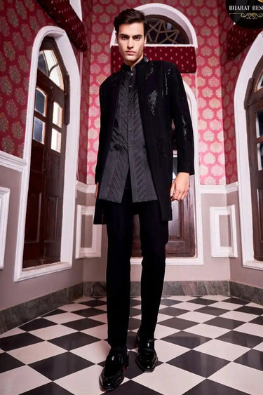 Designer Black Indo Western in Italian Fabric