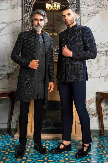 Designer Embroidered Black Indo-Western for Men