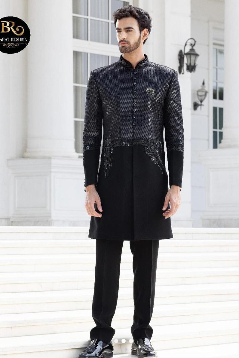 Long Classic Black Indo Western for Men