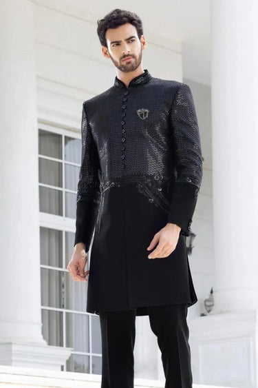 Long Classic Black Indo Western for Men