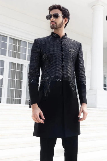 Long Classic Black Indo Western for Men