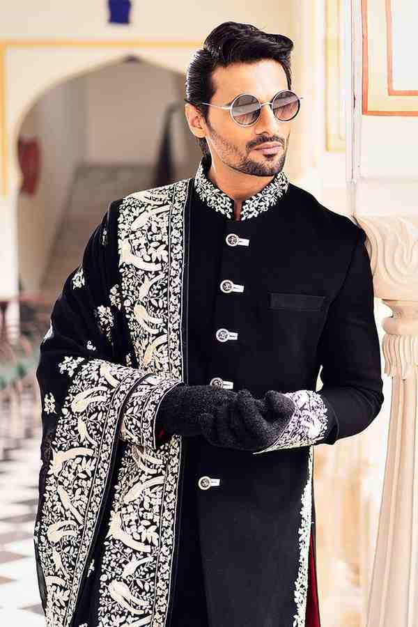 Midnight Black Indo Western With Embroidered Neckline
