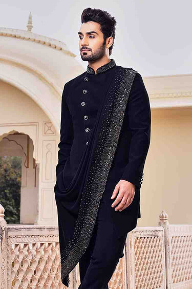 Midnight Black Indo-Western with Jarkan Stone Detailing