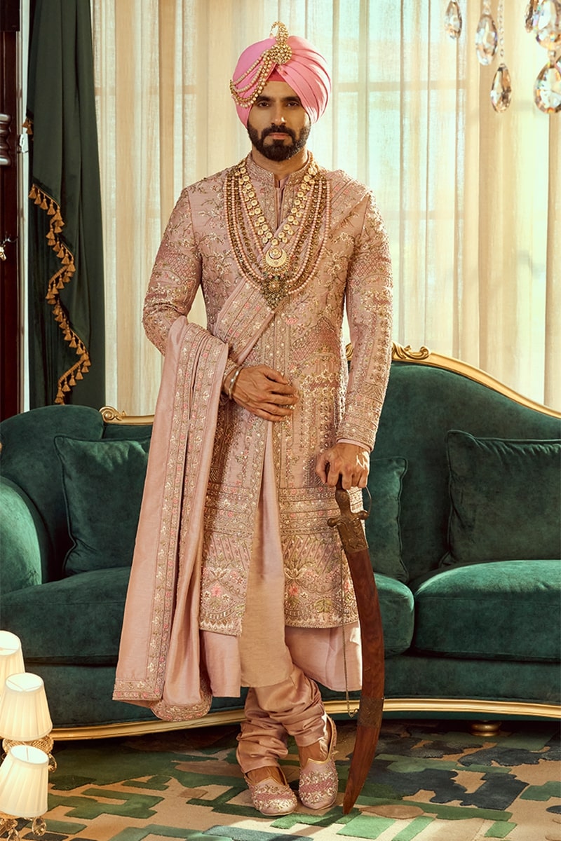 Designer Pink Wedding Sherwani for Groom