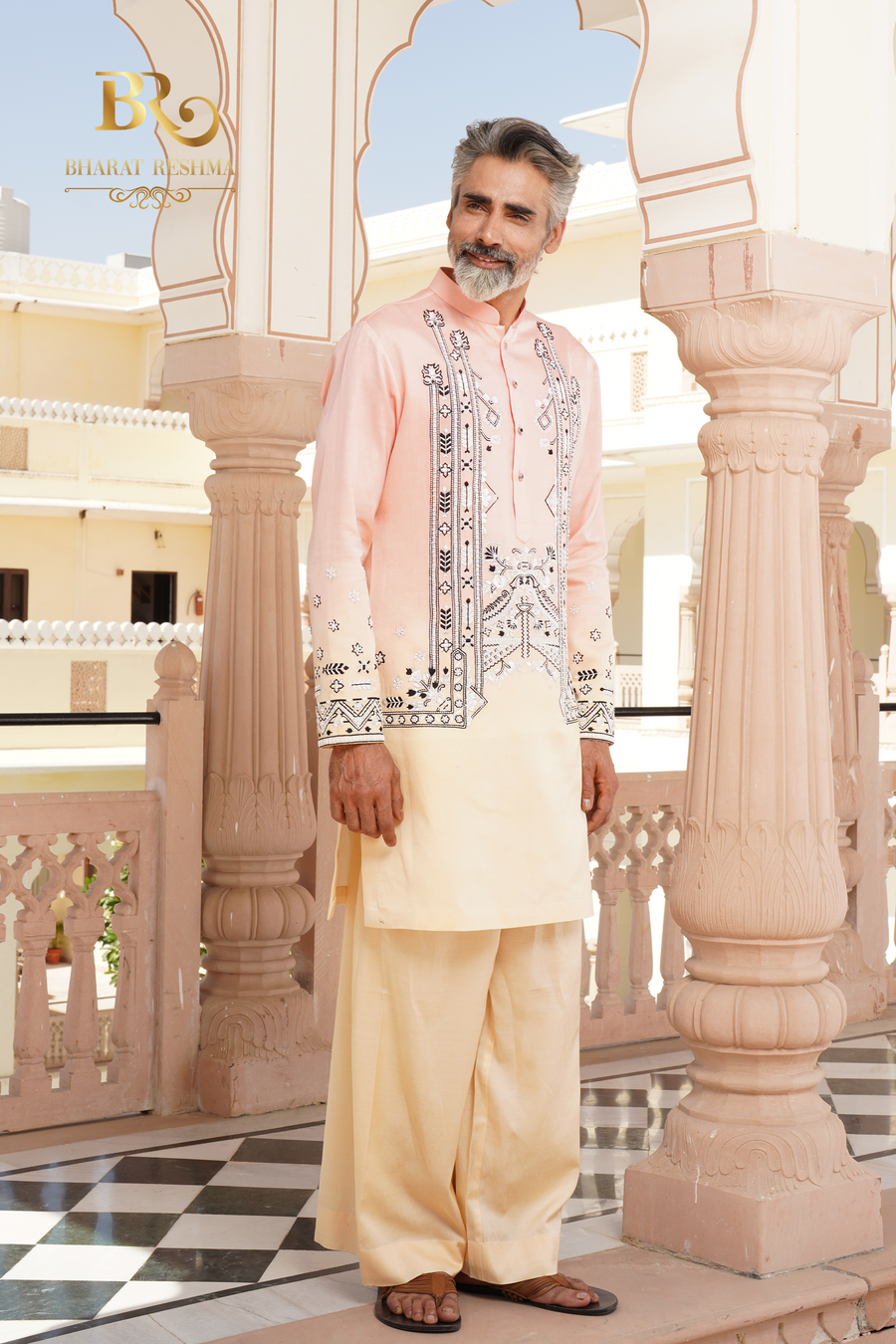 Ombre Yellow Kurta set with White Resham work