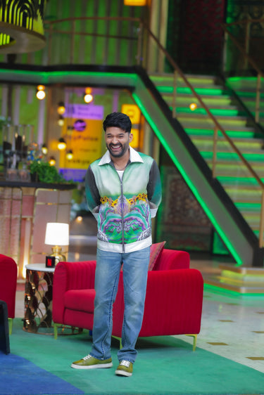 Exclusive Satin Digital Print Zip-Up Jacket Worn by Kapil Sharma