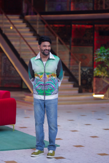 Exclusive Satin Digital Print Zip-Up Jacket Worn by Kapil Sharma