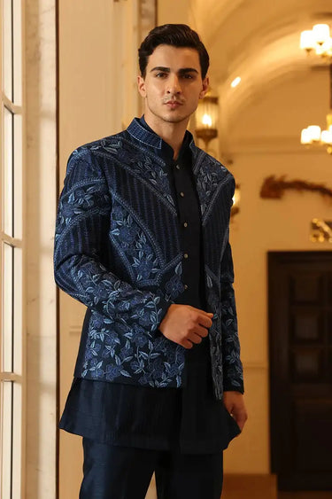 Designer Blue Indo Western with Hand Resham Work