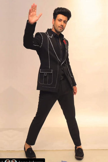 KARANVIR SHARMA In our Black 2 piece suit with Resham work - Bharat Reshma