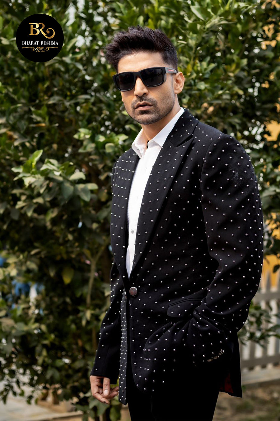 Gurmeet Chaudhary in Our Black Embroidered Tuxedo Set