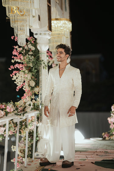 Mihir Gupta in Ivory Indo-Western with Cutdana Detailling