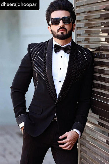 DHEERAJ DHOOPAR in Our Black Designer 2 Piece Suit for Men - Bharat Reshma
