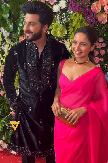 DHEERAJ-DHOOPAR in Our Black Velvet Designer Kurta Set with Mirror Work - Bharat Reshma