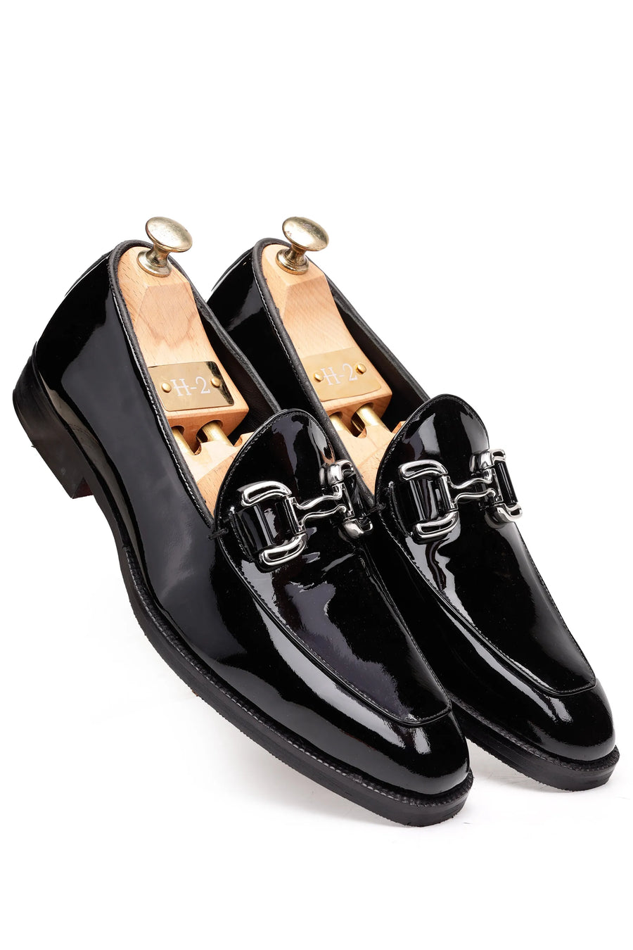Black Patent Leather Horsebit Loafers with High-Gloss Finish